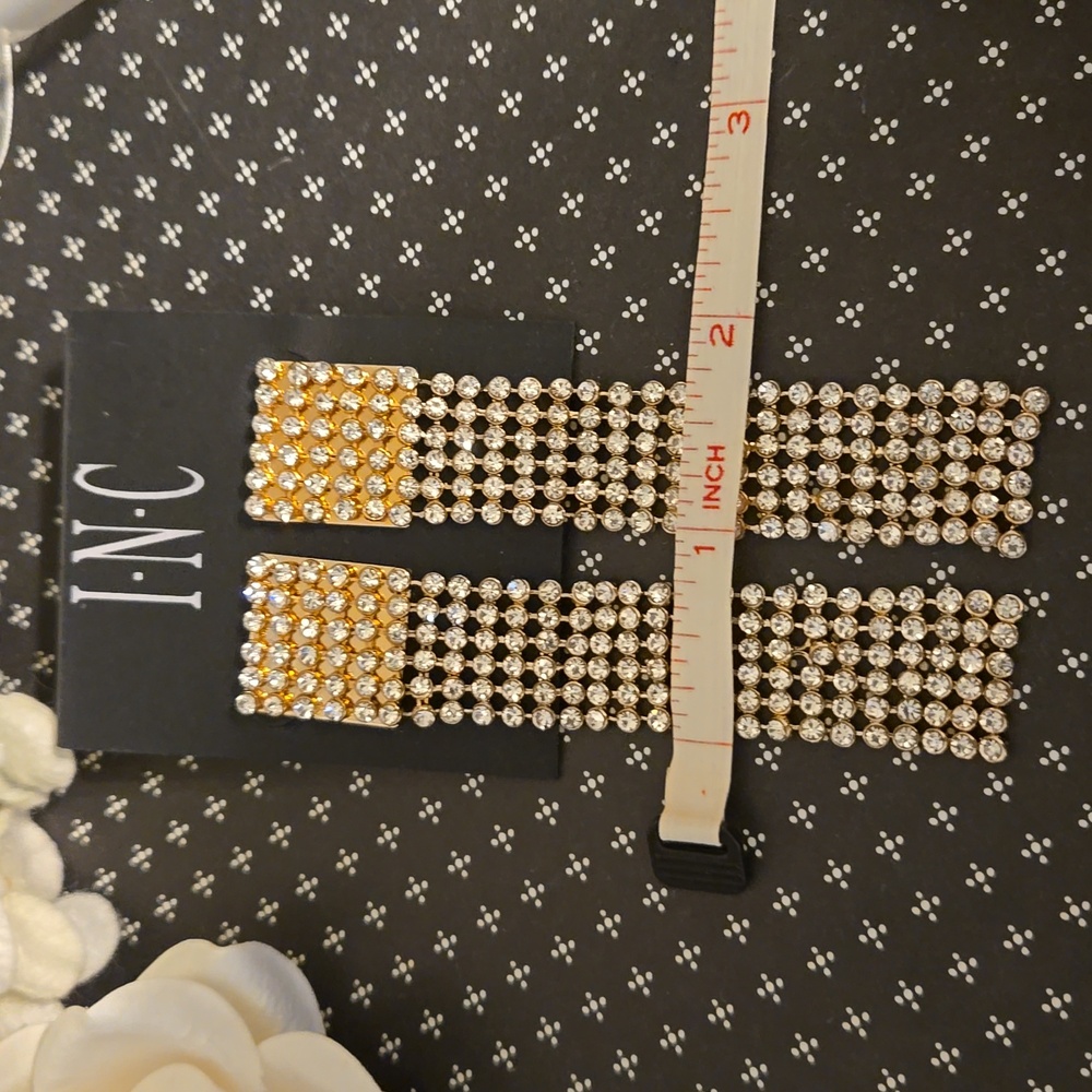 INC Crystal Rhinestone Long Dangle Bling Earrings NWT - Picture 9 of 10